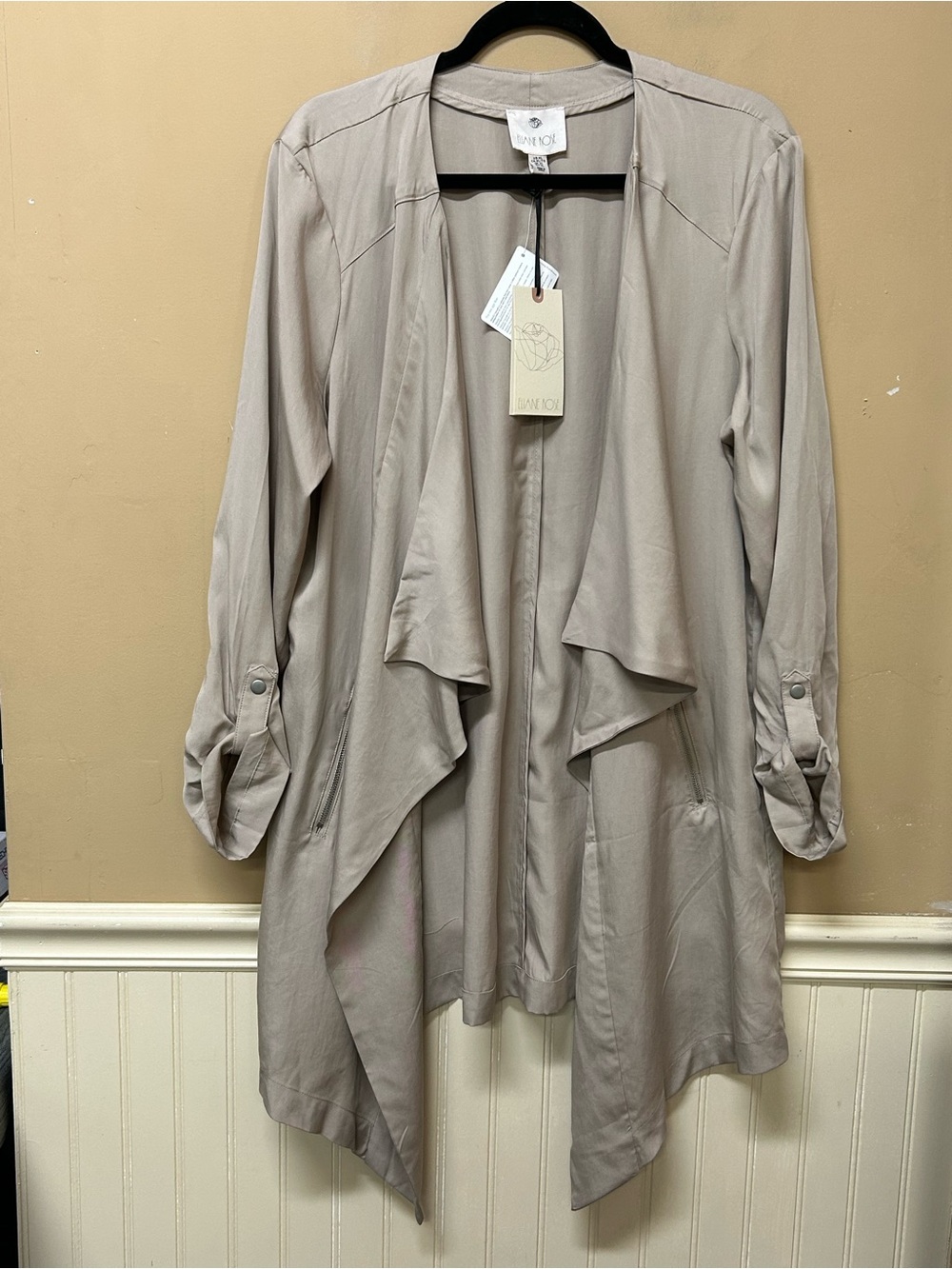 Eliane Rose Beige Tencel Duster Asymmetrical Waterfall Open Front Jacket XL NWT